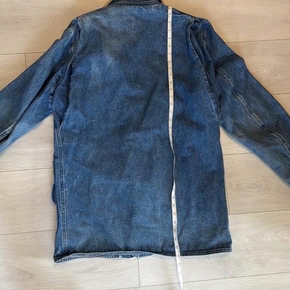 Vintage L.L. Bean Distressed Denim Chore Coat Barn Jacket Removable Wool Lining - Picture 11 of 13